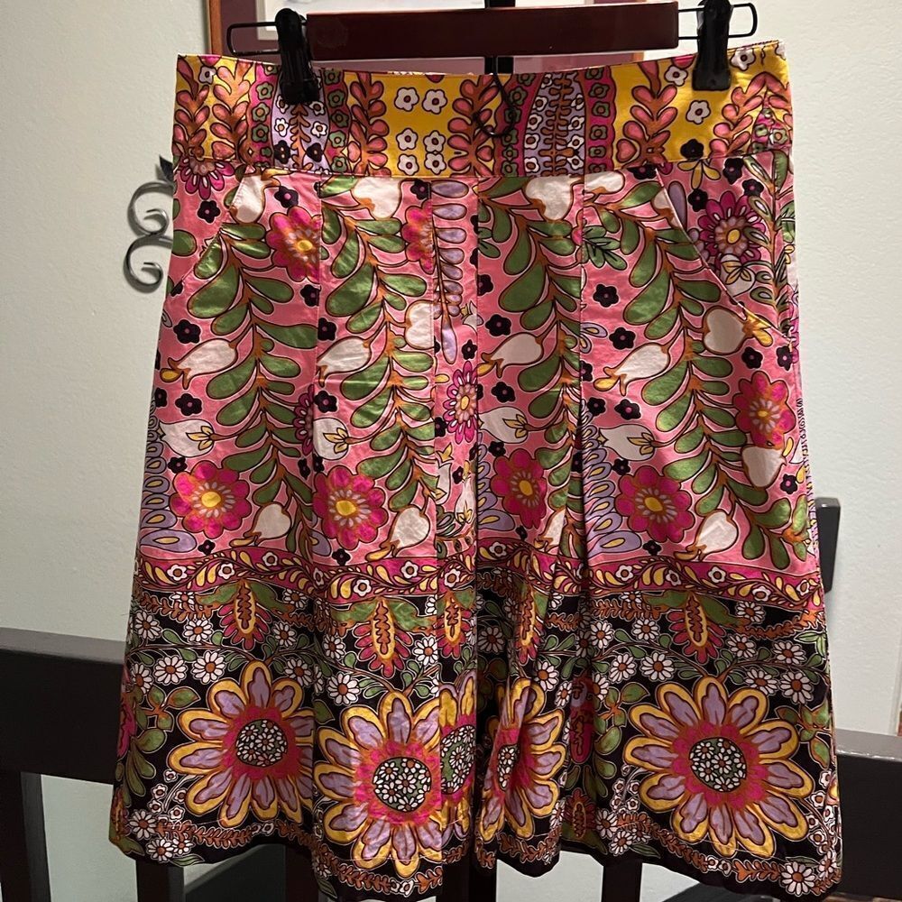 Cabi Asbury A-Line Skirt with Pink and Green Floral Design NWOT #DO185